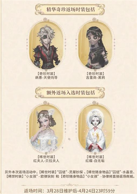 第五人格限时返场时装有那些